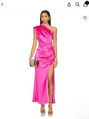 Elliatt One-Shoulder Hot Pink Satin Maxi Skirt